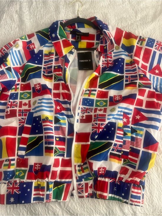 Forever 21 Jackets & Blazers - Forever 21 Multinational Flag Print Jacket in Red, Blue, Green, Yellow